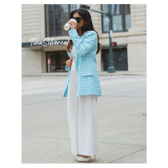 Zara Blazer Blue & White Gingham Blazer Bloggers Favorite Preppy Clueless Sz L - Picture 4 of 16